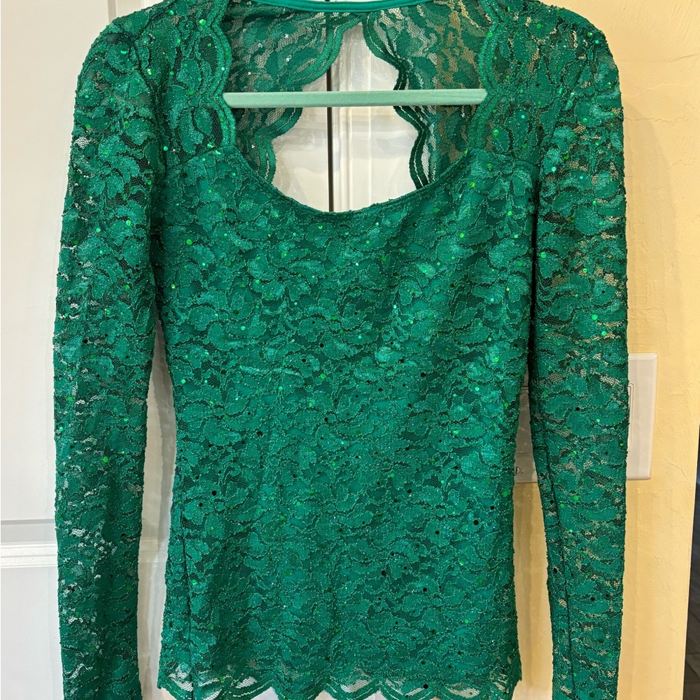 Boston Proper Emerald Lace Blouse